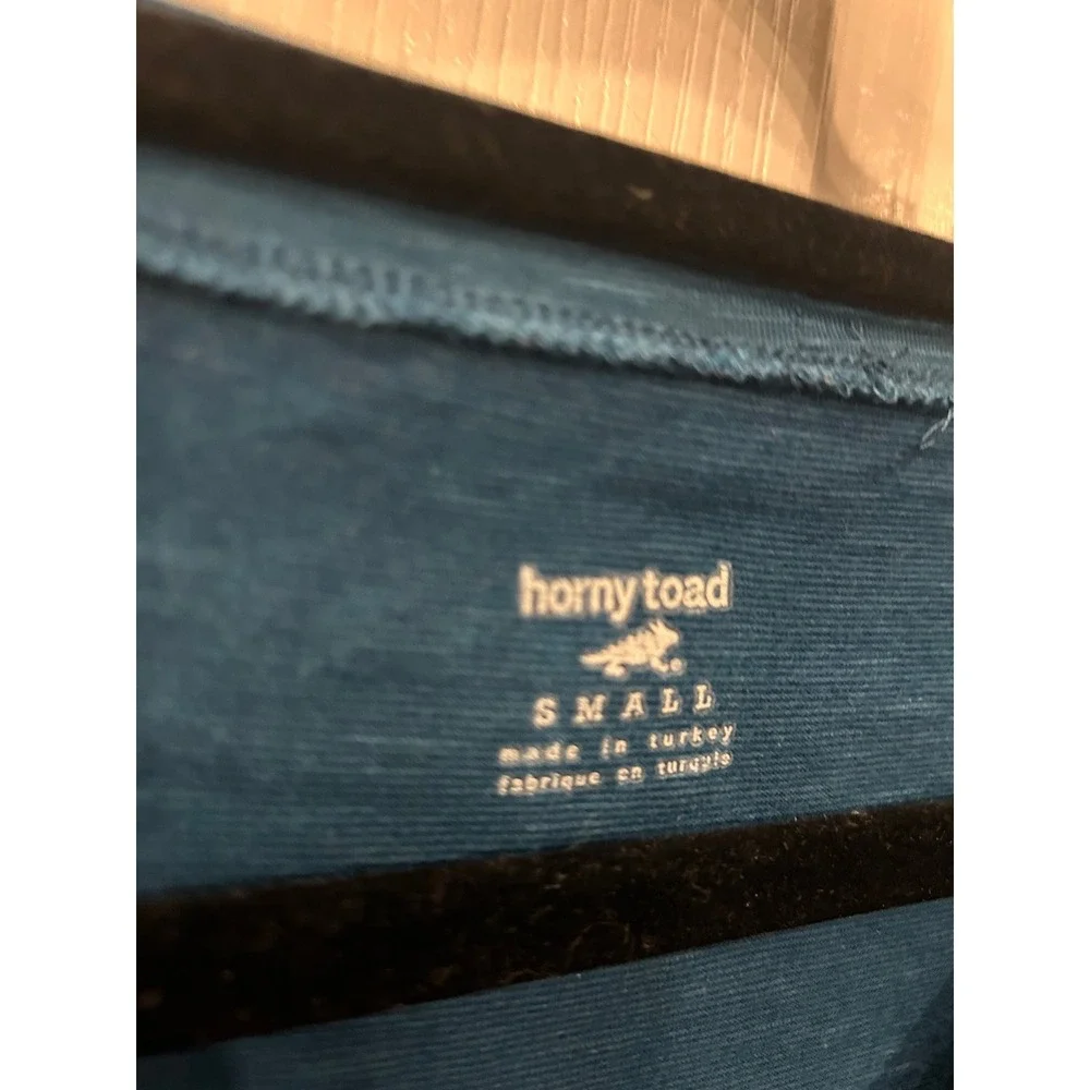 Horny‎ Toad Henley Tunic Dress Teal Blue Long Sleeve Pocket Chevron Geometric S